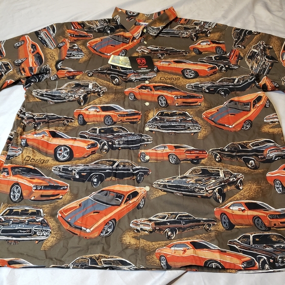 RARE Reyn Spooner Dodge Muscle Car Olive Green Shirt Short Sleeve Hawaiian - Picture 1 of 4